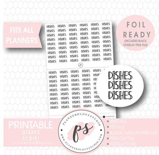 Dishes Bujo Script Digital Printable Planner Stickers (Foil Ready)