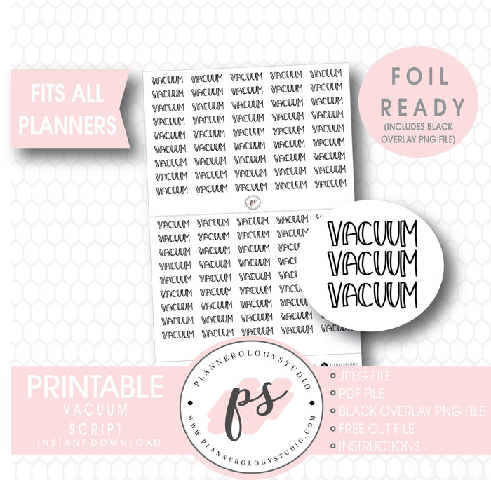 Vaccum Bujo Script Digital Printable Planner Stickers (Foil Ready)