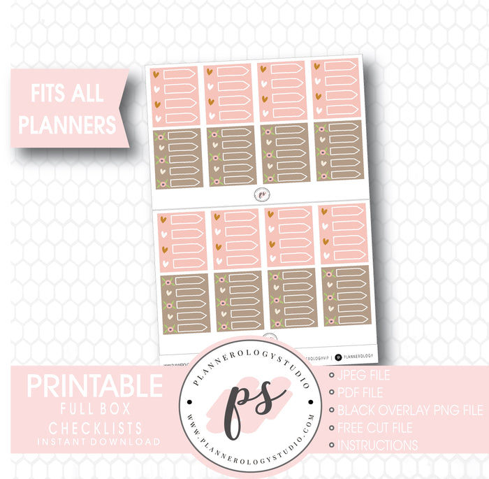 Decorative Full Box Checklists (1.5" x 1.9") Printable Digital Planner Stickers - Plannerologystudio