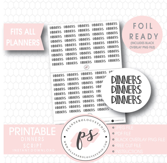 Dinners Bujo Script Digital Printable Planner Stickers (Foil Ready) - Plannerologystudio