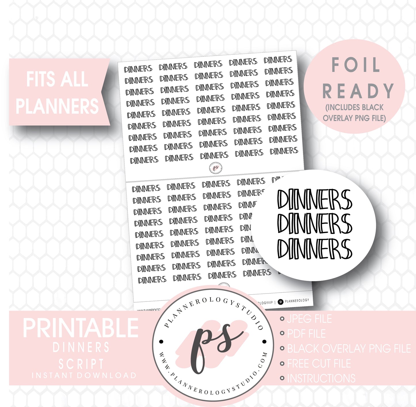 Dinners Bujo Script Digital Printable Planner Stickers (Foil Ready) - Plannerologystudio