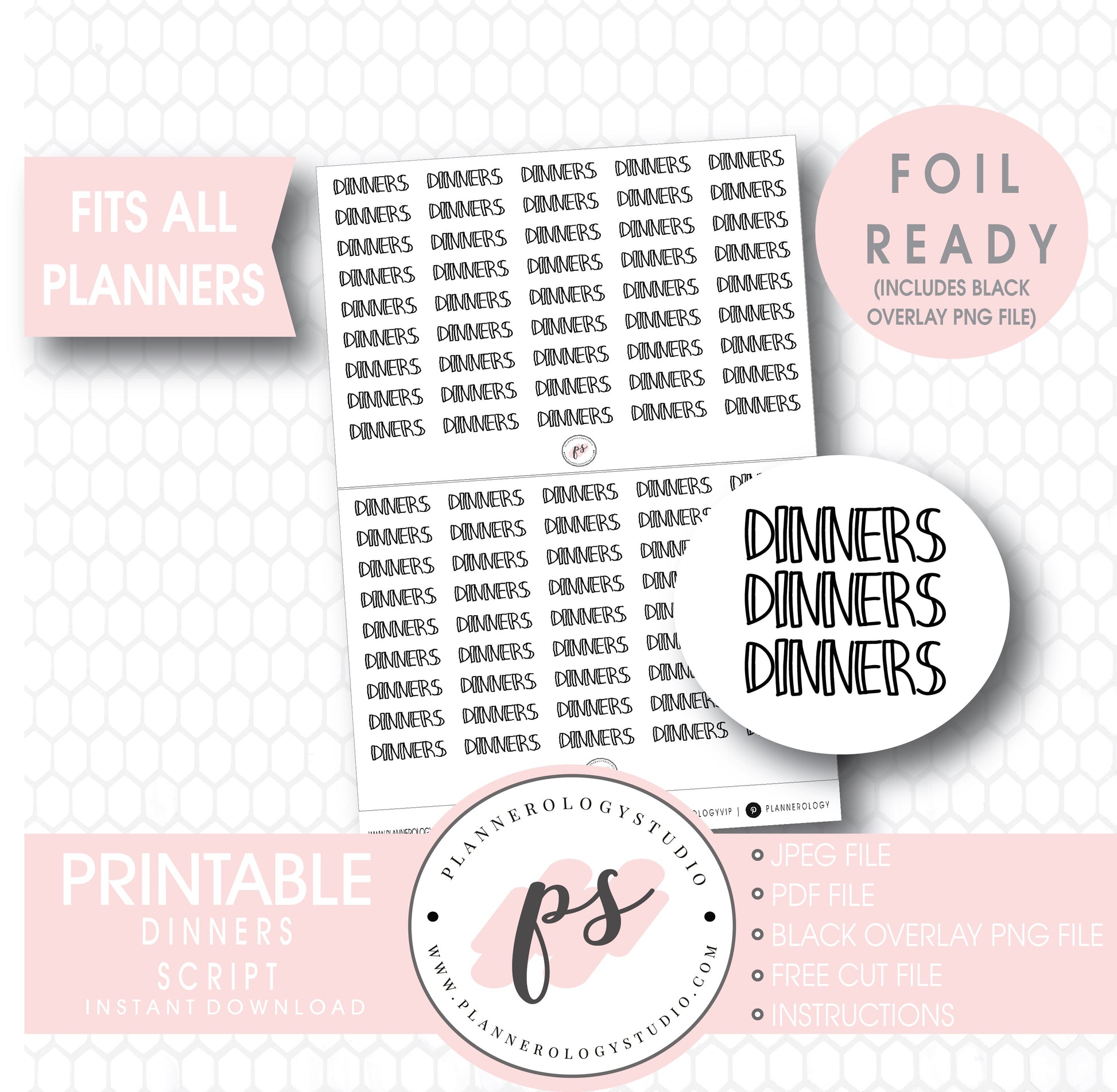 Dinners Bujo Script Digital Printable Planner Stickers (Foil Ready) - Plannerologystudio