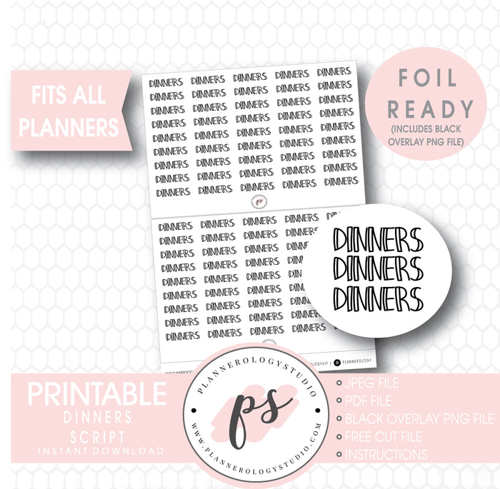 Dinners Bujo Script Digital Printable Planner Stickers (Foil Ready) - Plannerologystudio
