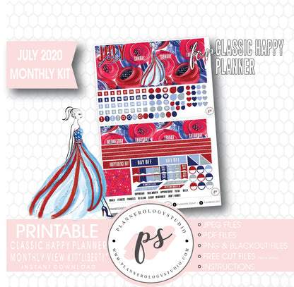 Liberty Independence Day July 2020 Monthly View Kit Digital Printable Planner Stickers (for use with Classic Happy Planner) - Plannerologystudio