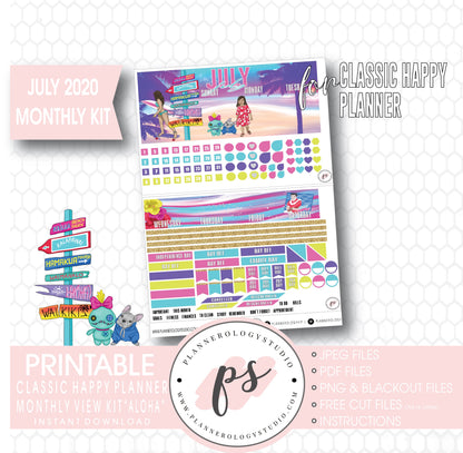 Aloha July 2020 Monthly View Kit Digital Printable Planner Stickers (for use with Classic Happy Planner) - Plannerologystudio