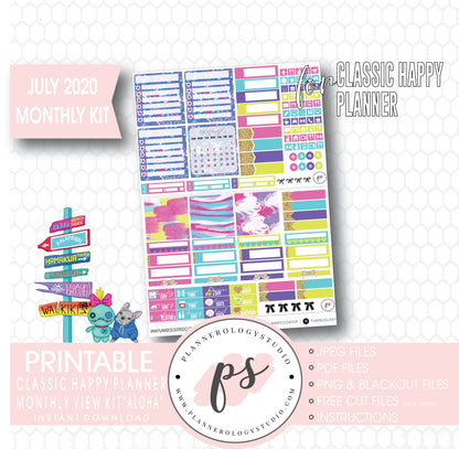 Aloha July 2020 Monthly View Kit Digital Printable Planner Stickers (for use with Classic Happy Planner) - Plannerologystudio