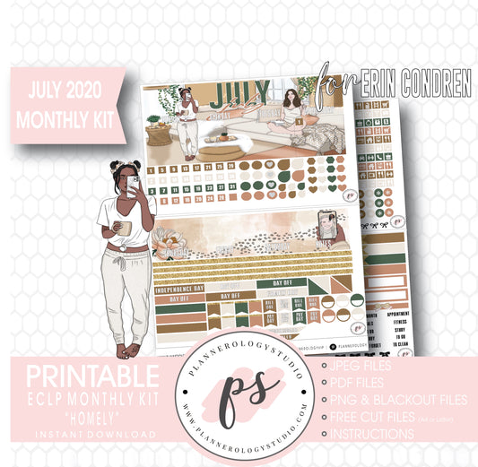 Homely July 2020 Monthly View Kit Digital Printable Planner Stickers (for Standard A5 Wide Monthly 1.6" Width Date Boxes)