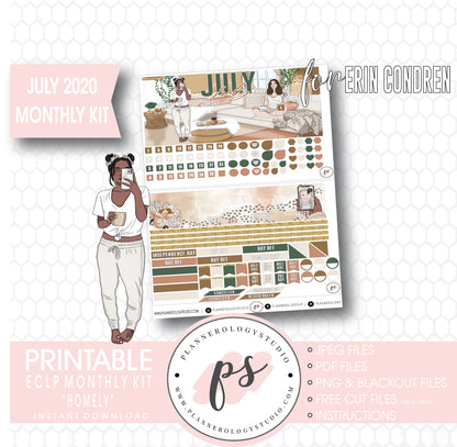 Homely July 2020 Monthly View Kit Digital Printable Planner Stickers (for Standard A5 Wide Monthly 1.6" Width Date Boxes)