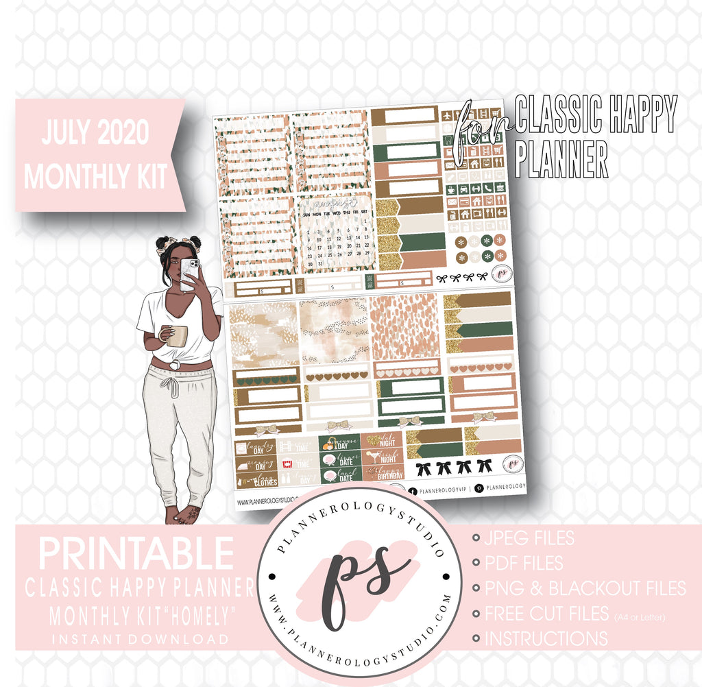 Homely July 2020 Monthly View Kit Digital Printable Planner Stickers (for use with Classic Happy Planner)