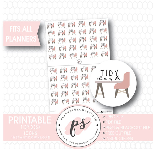 Tidy Desk Script & Icon Digital Printable Planner Stickers