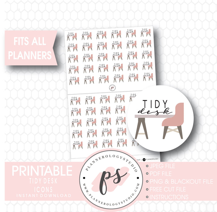 Tidy Desk Script & Icon Digital Printable Planner Stickers