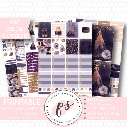 Midnight Full Weekly Kit Printable Planner Stickers (for use with ECLP Vertical) - Plannerologystudio