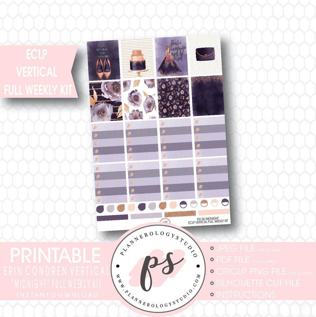 Midnight Full Weekly Kit Printable Planner Stickers (for use with ECLP Vertical) - Plannerologystudio