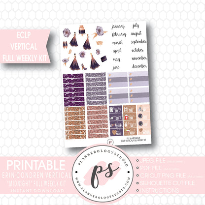 Midnight Full Weekly Kit Printable Planner Stickers (for use with ECLP Vertical) - Plannerologystudio