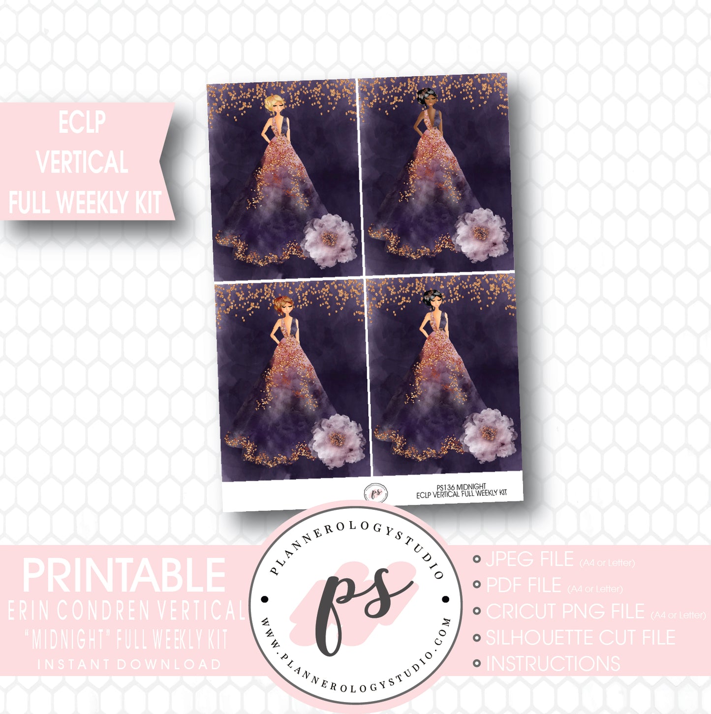Midnight Full Weekly Kit Printable Planner Stickers (for use with ECLP Vertical) - Plannerologystudio