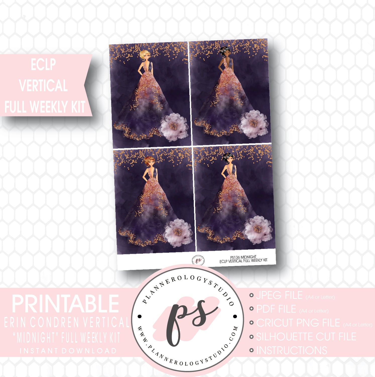 Midnight Full Weekly Kit Printable Planner Stickers (for use with ECLP Vertical) - Plannerologystudio