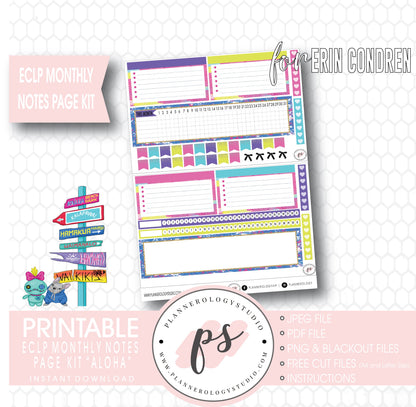 Aloha Monthly Notes Page Kit Digital Printable Planner Stickers (for use with Standard A5 Wide Planners)