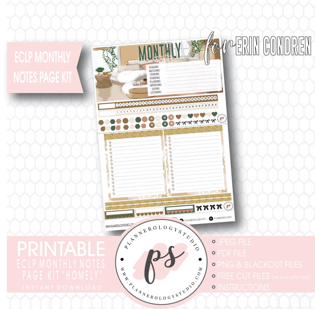 Homely Monthly Notes Page Kit Digital Printable Planner Stickers (for use with Standard A5 Wide Planners)