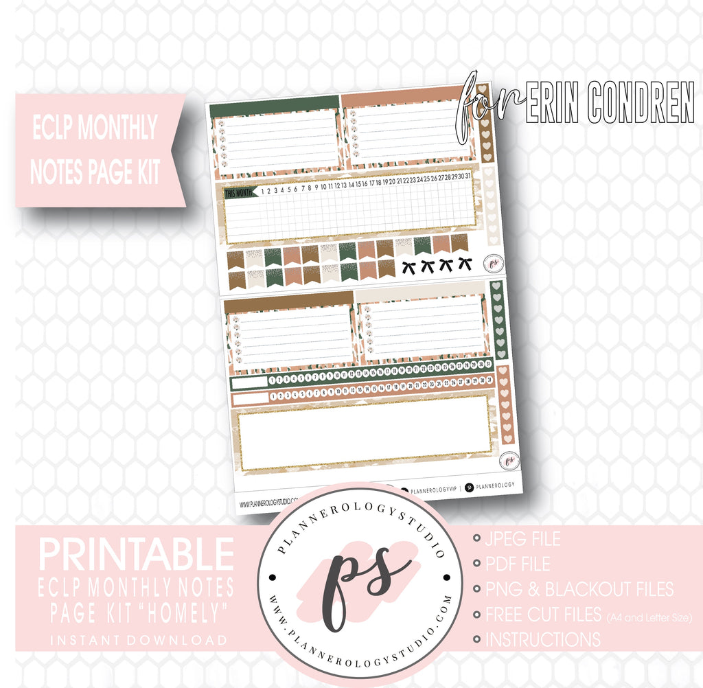 Homely Monthly Notes Page Kit Digital Printable Planner Stickers (for use with Standard A5 Wide Planners)