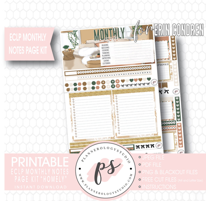 Homely Monthly Notes Page Kit Digital Printable Planner Stickers (for use with Standard A5 Wide Planners)