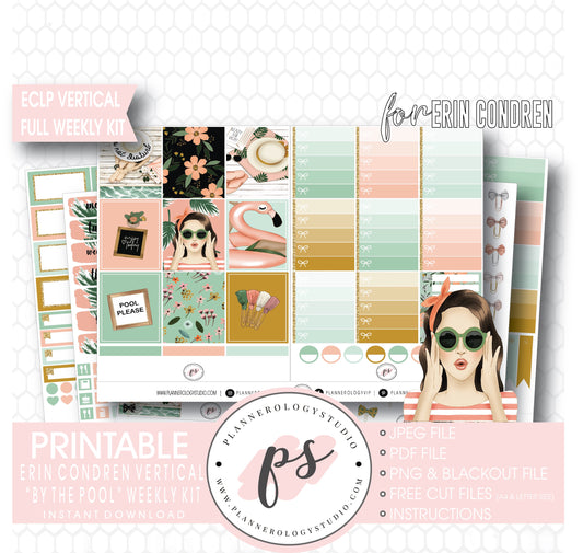 By the Pool Full Weekly Kit Printable Planner Digital Stickers (for use with Standard Vertical A5 Wide Planners)