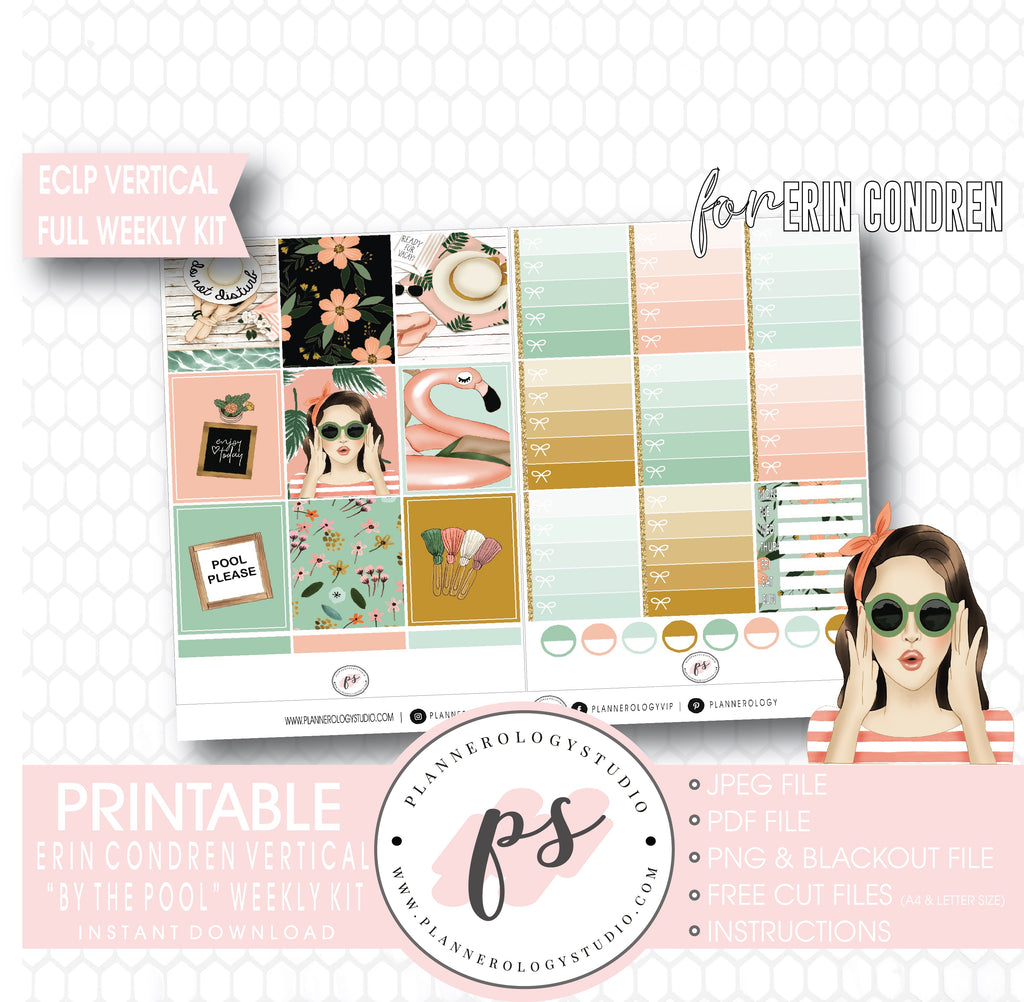 By the Pool Full Weekly Kit Printable Planner Digital Stickers (for use with Standard Vertical A5 Wide Planners)
