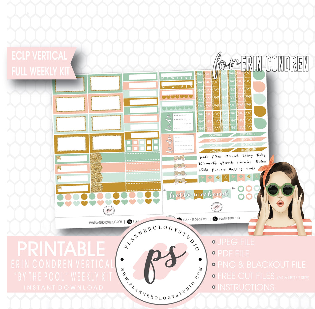 By the Pool Full Weekly Kit Printable Planner Digital Stickers (for use with Standard Vertical A5 Wide Planners)
