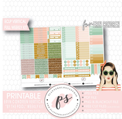 By the Pool Full Weekly Kit Printable Planner Digital Stickers (for use with Standard Vertical A5 Wide Planners)