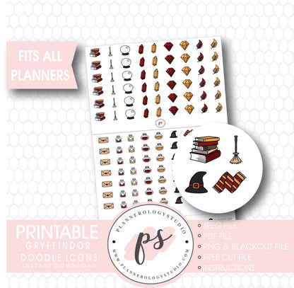 Wizards & Magic (Harry Potter Gryffindor House) Doodle Icons Digital Printable Planner Stickers