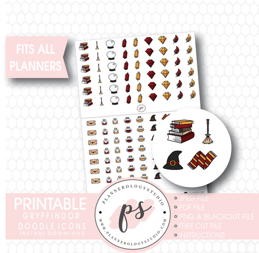 Wizards & Magic (Harry Potter Gryffindor House) Doodle Icons Digital Printable Planner Stickers