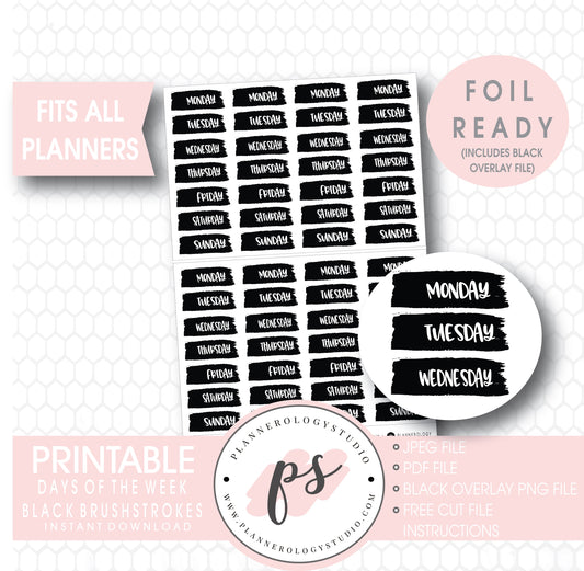 Days of the Week Brushstroke Digital Printable Planner Stickers (Foil Ready)