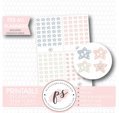 Decorative Star Doodle Icons Digital Printable Planner Stickers