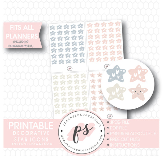 Decorative Star Doodle Icons Digital Printable Planner Stickers