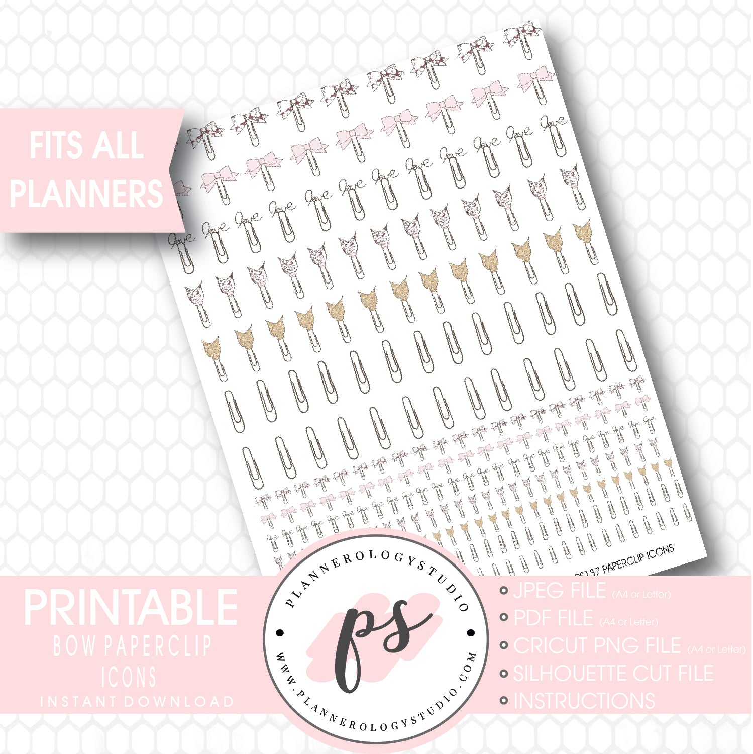Bow Paperclip Bow Clip Icon Printable Planner Stickers - Plannerologystudio