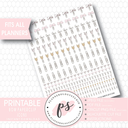 Bow Paperclip Bow Clip Icon Printable Planner Stickers - Plannerologystudio