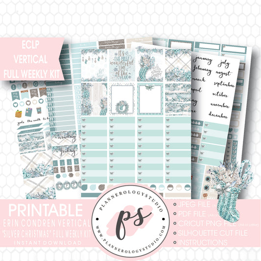 Silver Christmas Full Weekly Kit Printable Planner Stickers (for use with ECLP Vertical) - Plannerologystudio