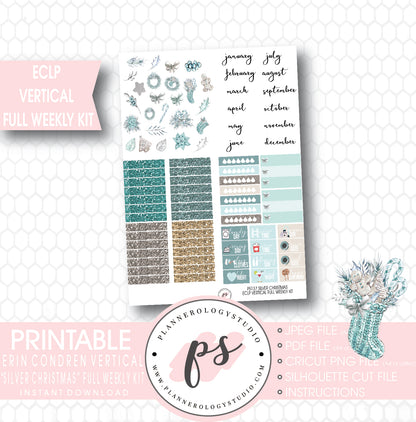 Silver Christmas Full Weekly Kit Printable Planner Stickers (for use with ECLP Vertical) - Plannerologystudio