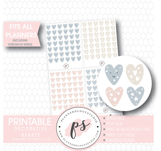 Decorative Heart Doodle Icons Digital Printable Planner Stickers