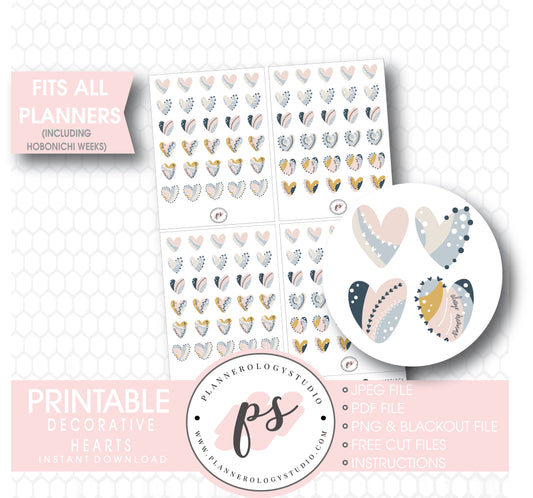 Decorative Heart Doodle Icons Digital Printable Planner Stickers