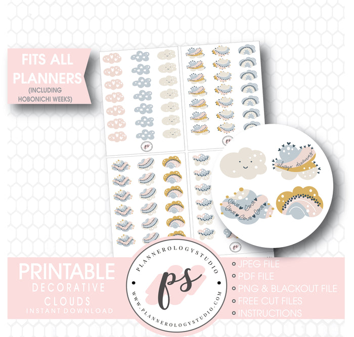 Decorative Cloud Doodle Icons Digital Printable Planner Stickers