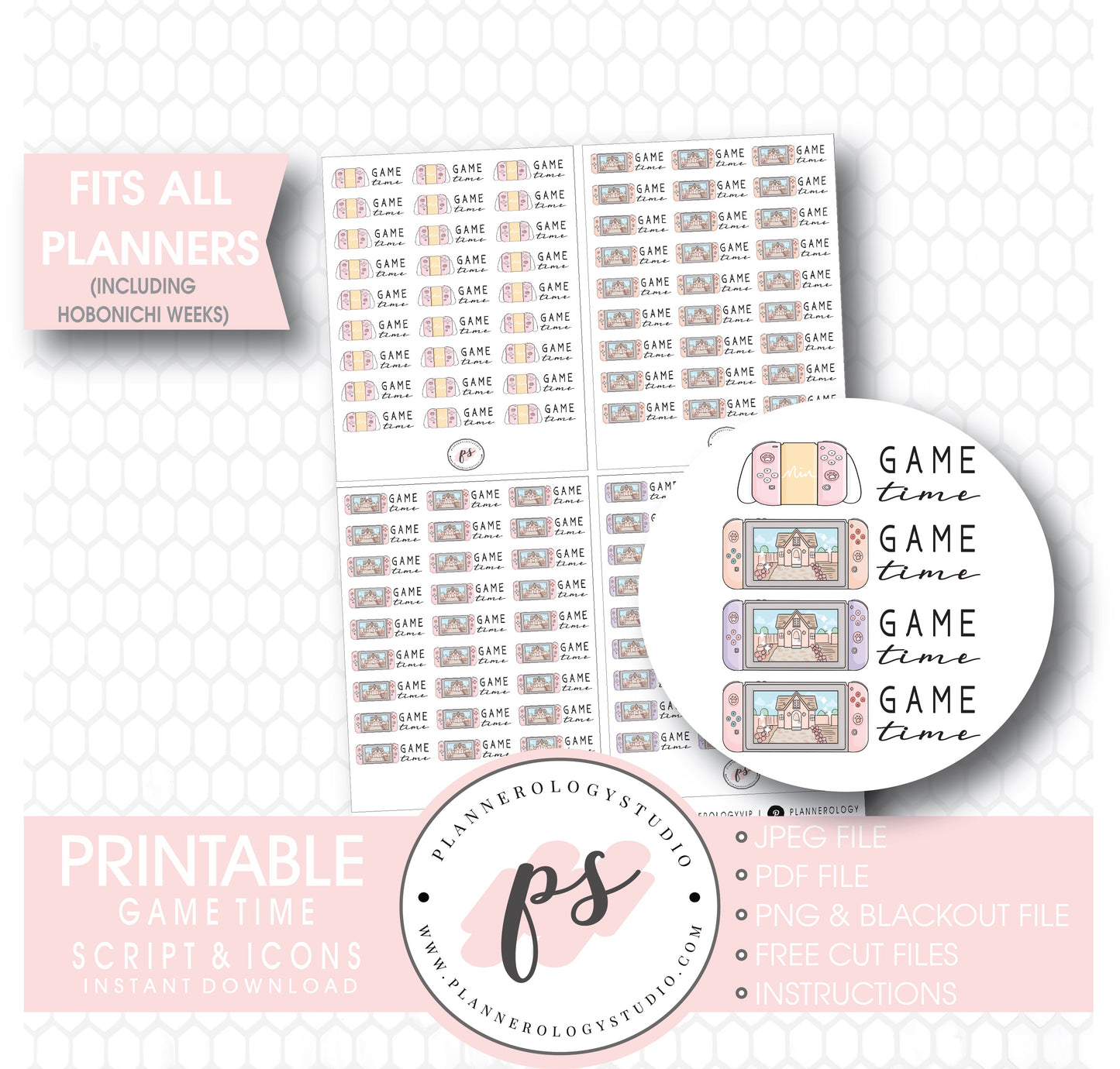 Nintendo Switch Game Time Bujo Script & Icon Digital Printable Planner Stickers