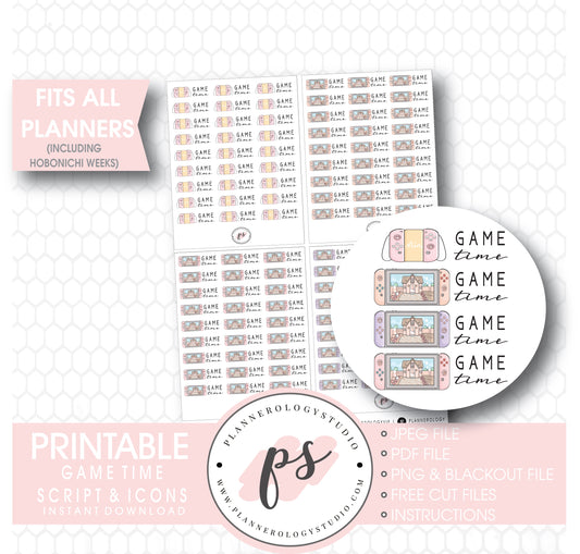 Nintendo Switch Game Time Bujo Script & Icon Digital Printable Planner Stickers