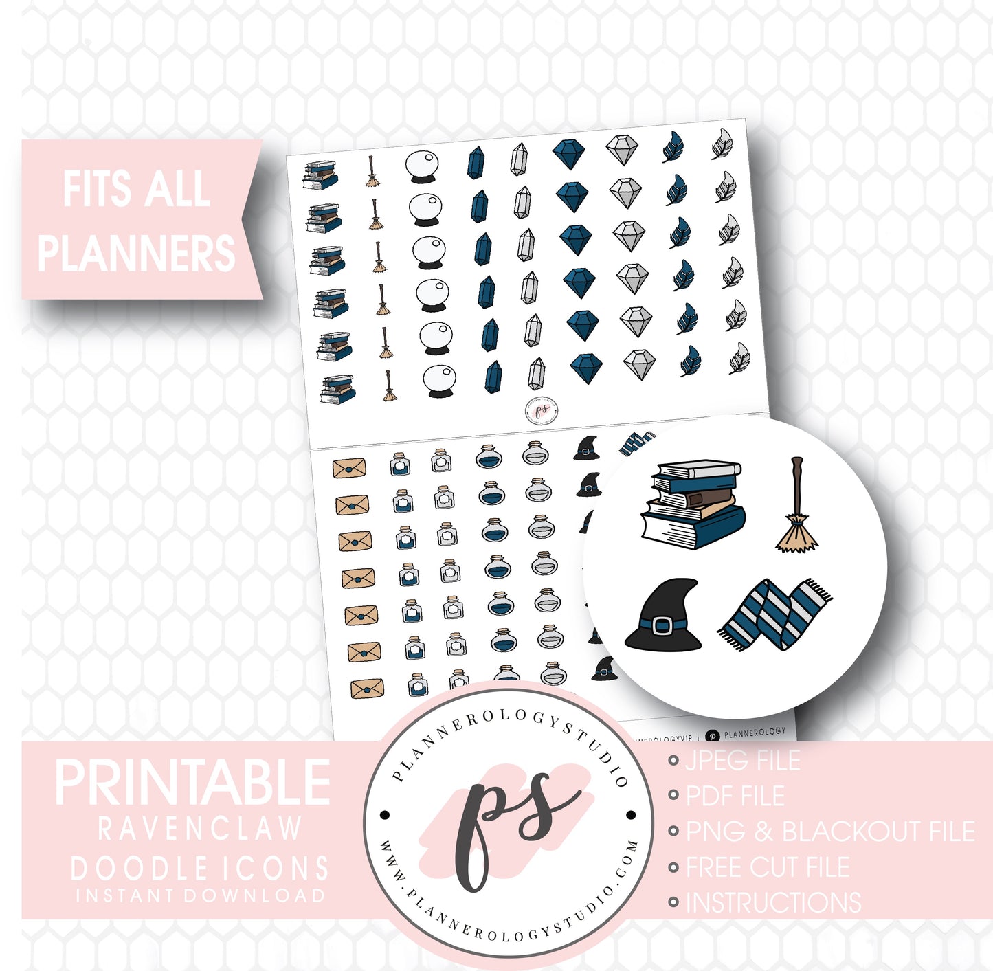 Wizards & Magic (Harry Potter Ravenclaw House) Doodle Icons Digital Printable Planner Stickers