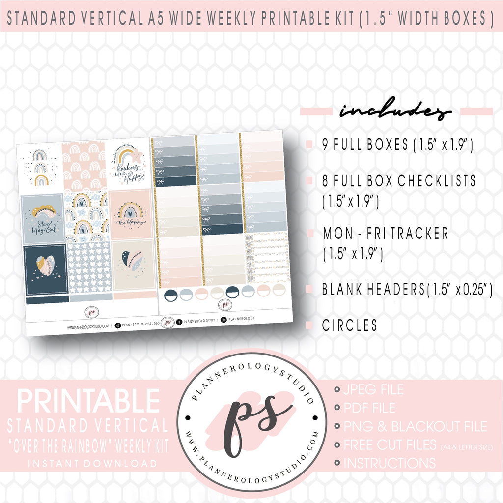 Over the Rainbow Weekly Kit Printable Planner Digital Stickers (for use with Standard Vertical A5 Wide Planners)