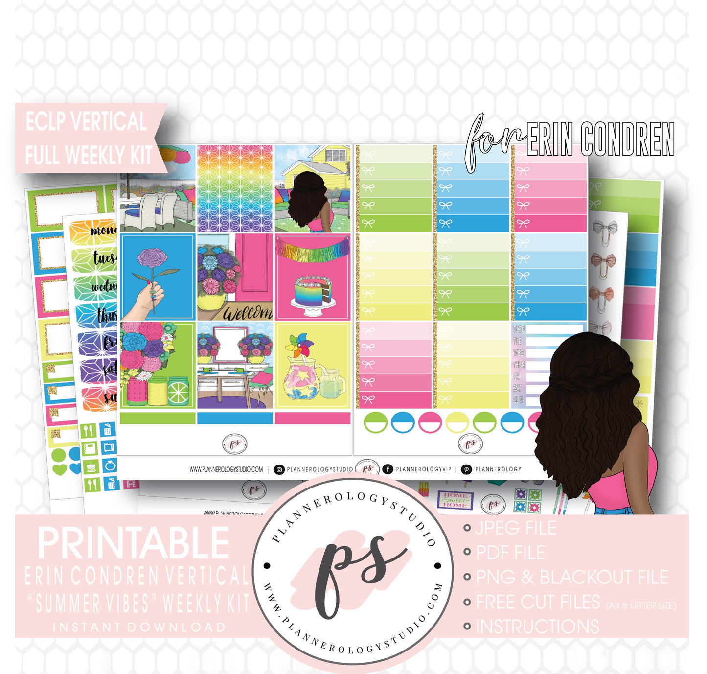 Summer Vibes Full Weekly Kit Printable Planner Digital Stickers (for use with Standard Vertical A5 Wide Planners)