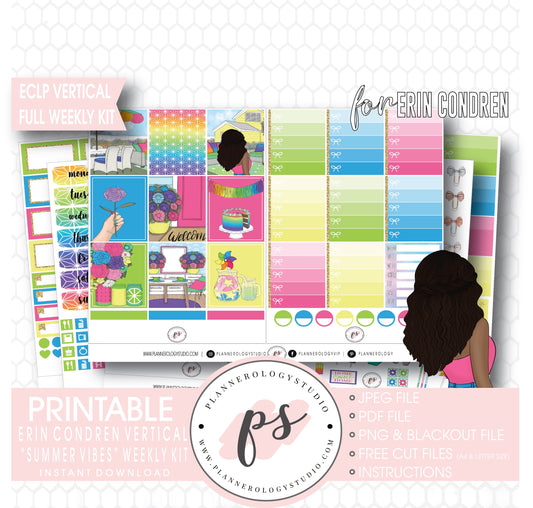 Summer Vibes Full Weekly Kit Printable Planner Digital Stickers (for use with Standard Vertical A5 Wide Planners)