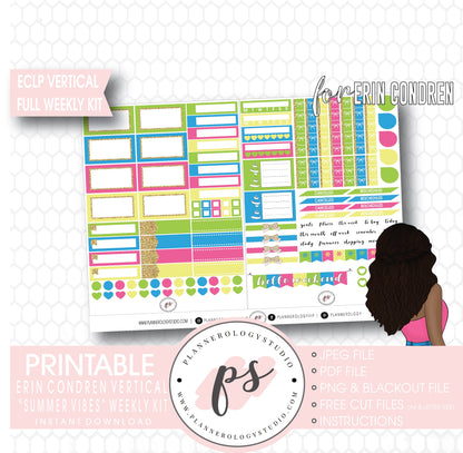 Summer Vibes Full Weekly Kit Printable Planner Digital Stickers (for use with Standard Vertical A5 Wide Planners)