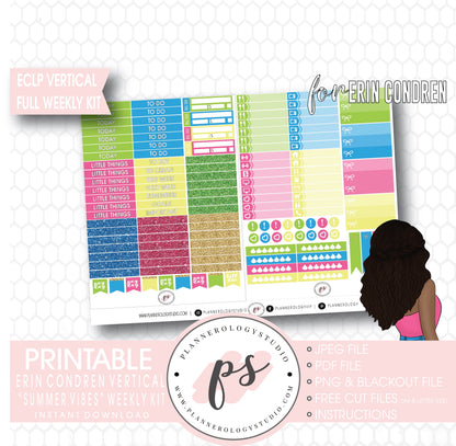 Summer Vibes Full Weekly Kit Printable Planner Digital Stickers (for use with Standard Vertical A5 Wide Planners)
