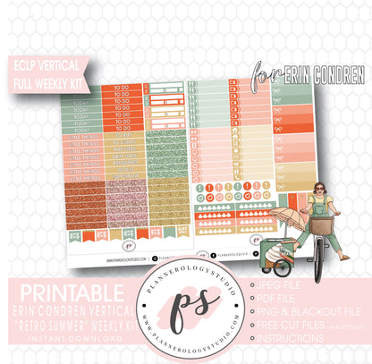 Retro Summer Full Weekly Kit Printable Planner Digital Stickers (for use with Standard Vertical A5 Wide Planners)