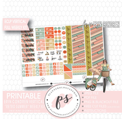 Retro Summer Full Weekly Kit Printable Planner Digital Stickers (for use with Standard Vertical A5 Wide Planners)
